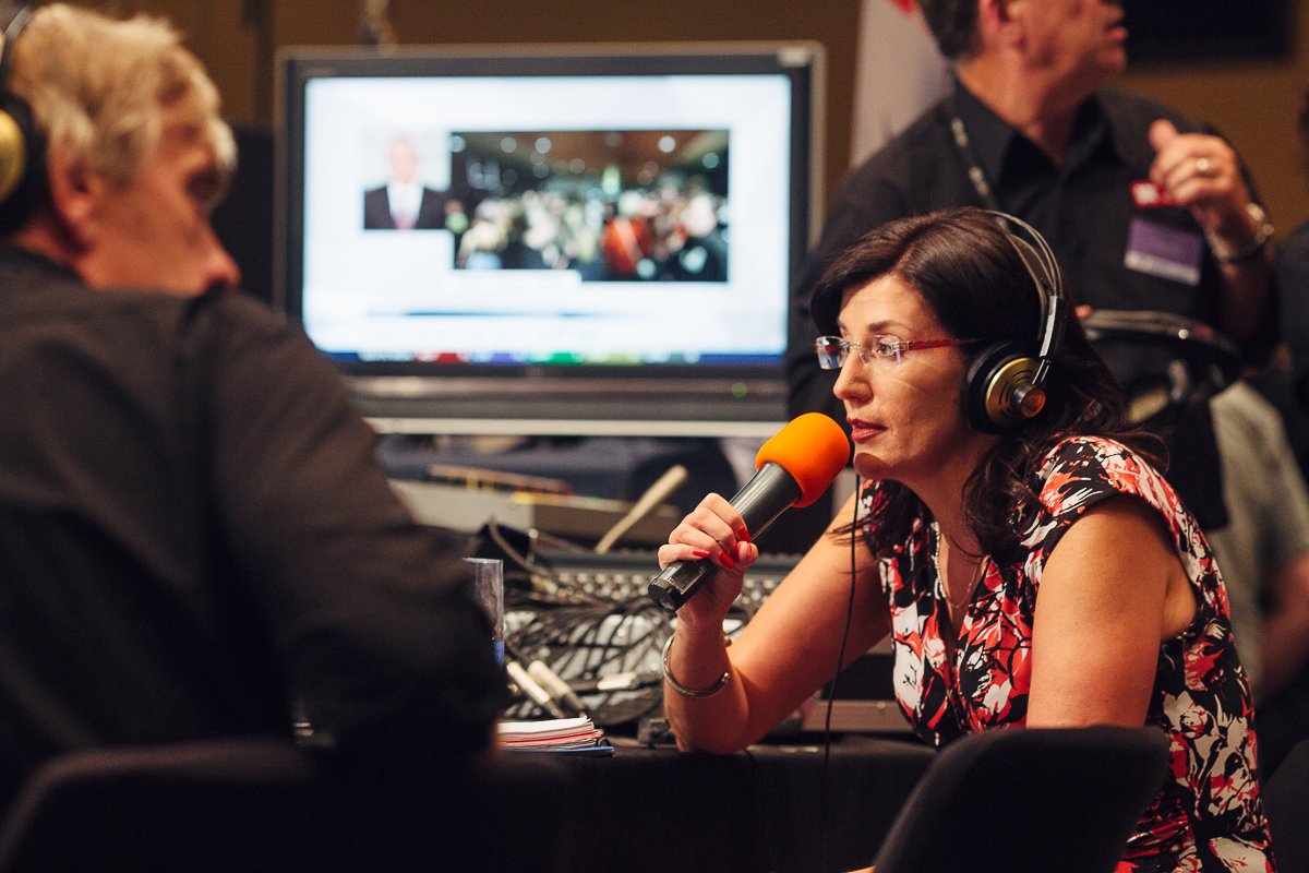 Liberal Party candidate, Jacquie Petrusma, during a live radio interview