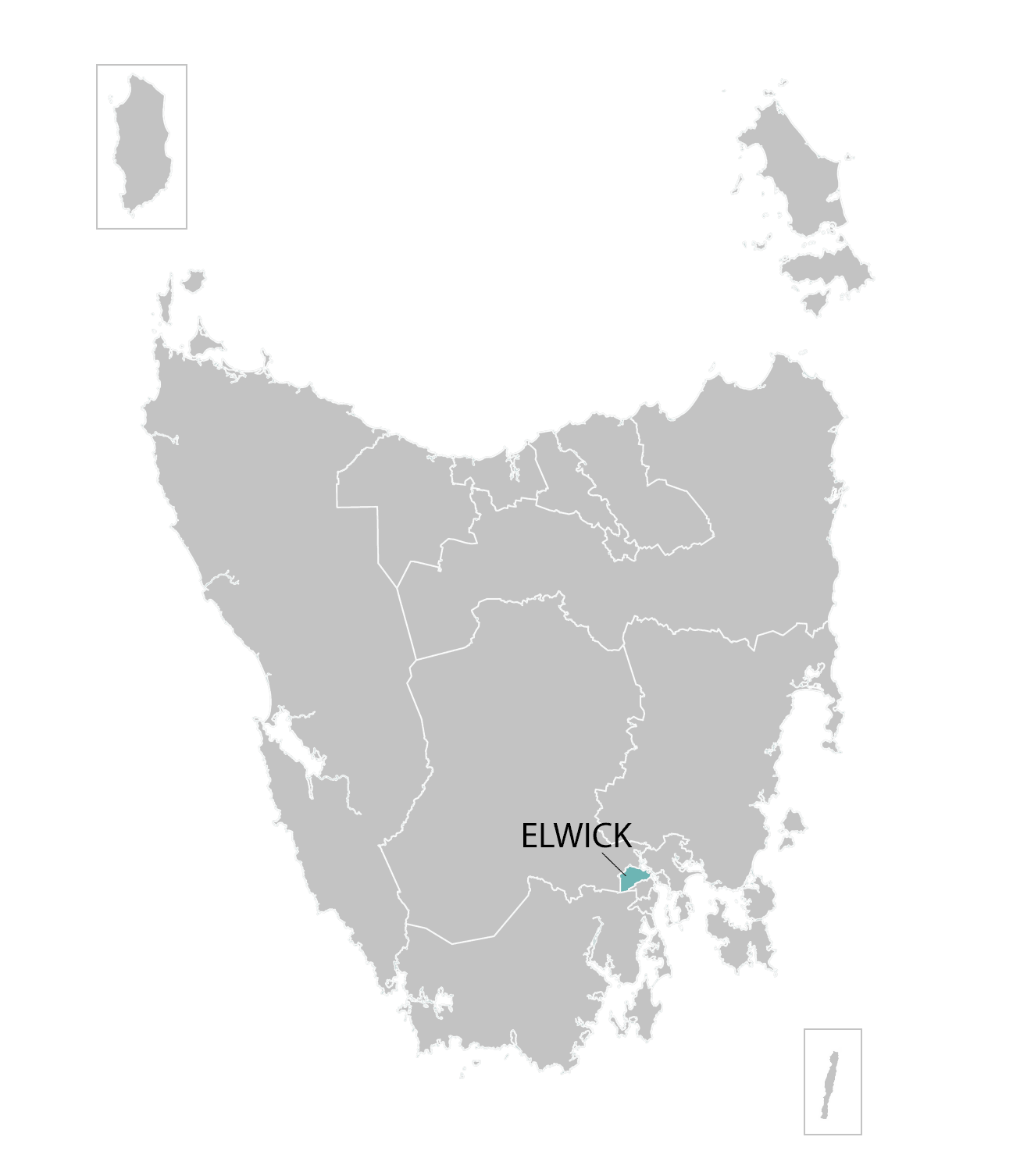 Elwick division highlighted on illustrated map of Tasmania