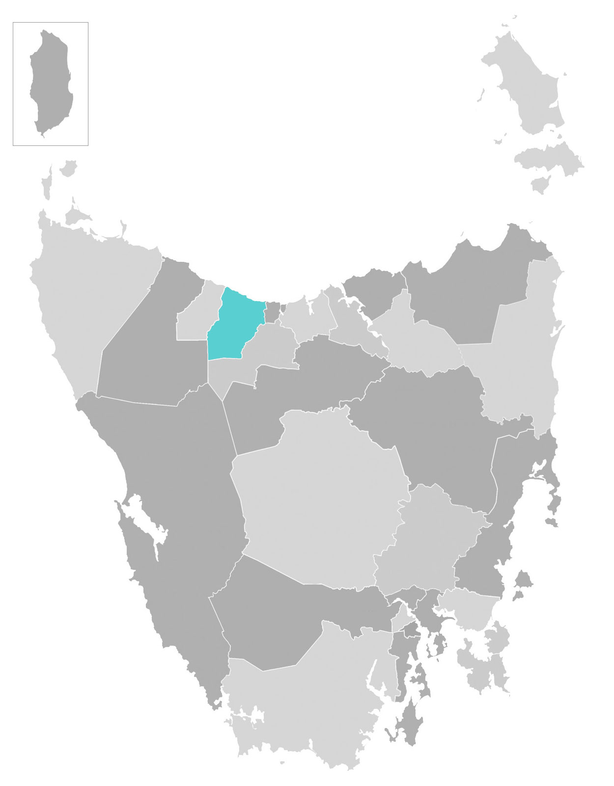 Map of Tasmania with Central Coast municipal area highlighted