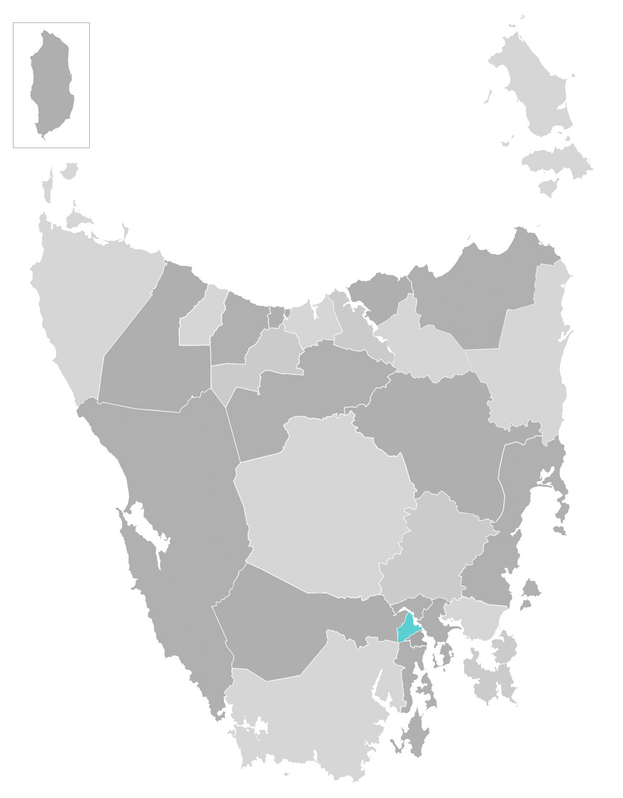 Map of Tasmania with Glenorchy City municipal area highlighted