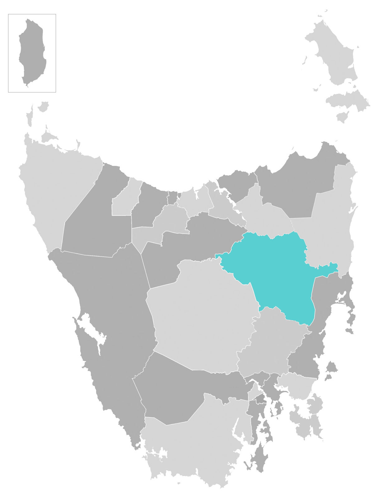 Map of Tasmania with Northern Midlands municipal area highlighted