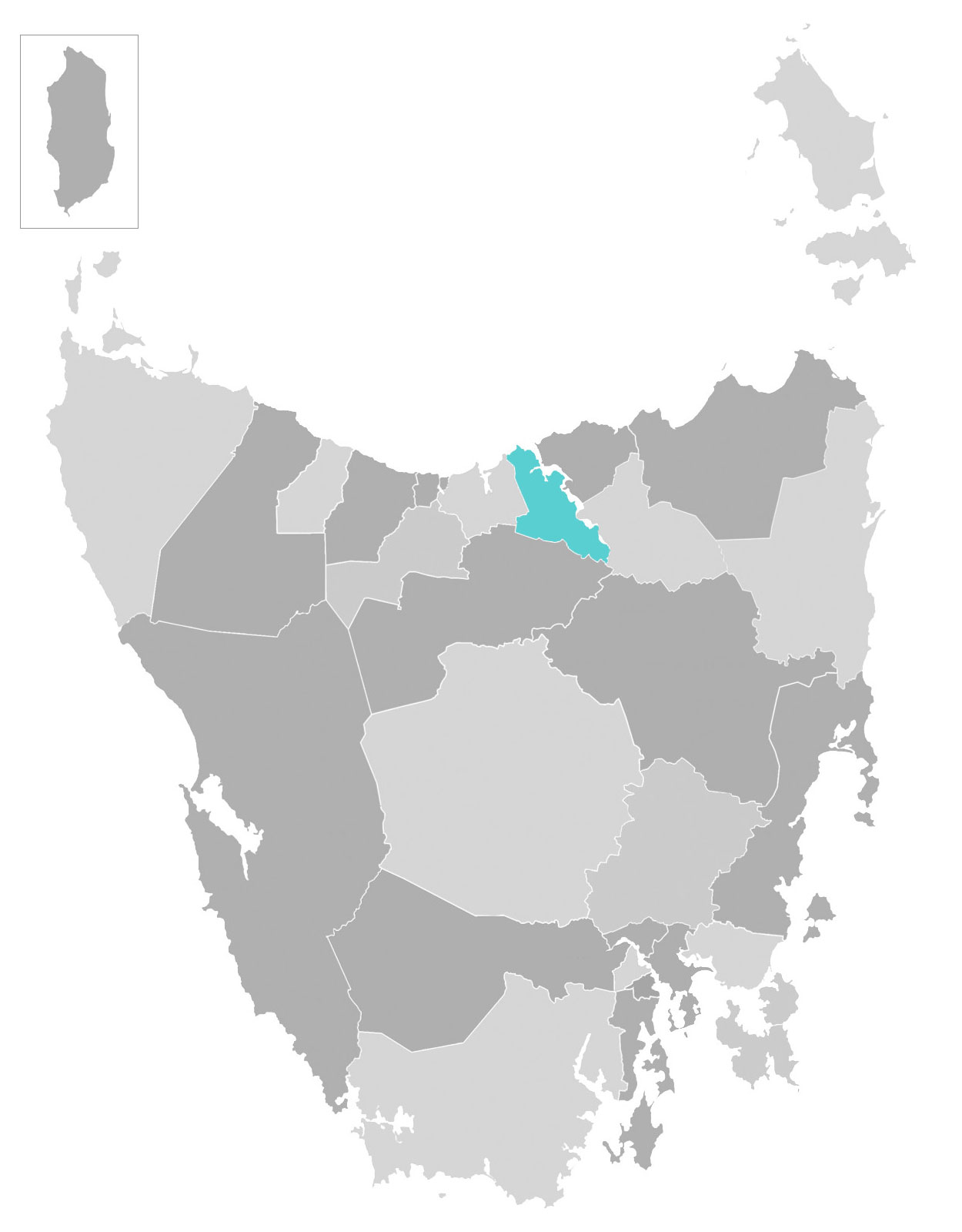 Map of Tasmania with West Tamar municipal area highlighted