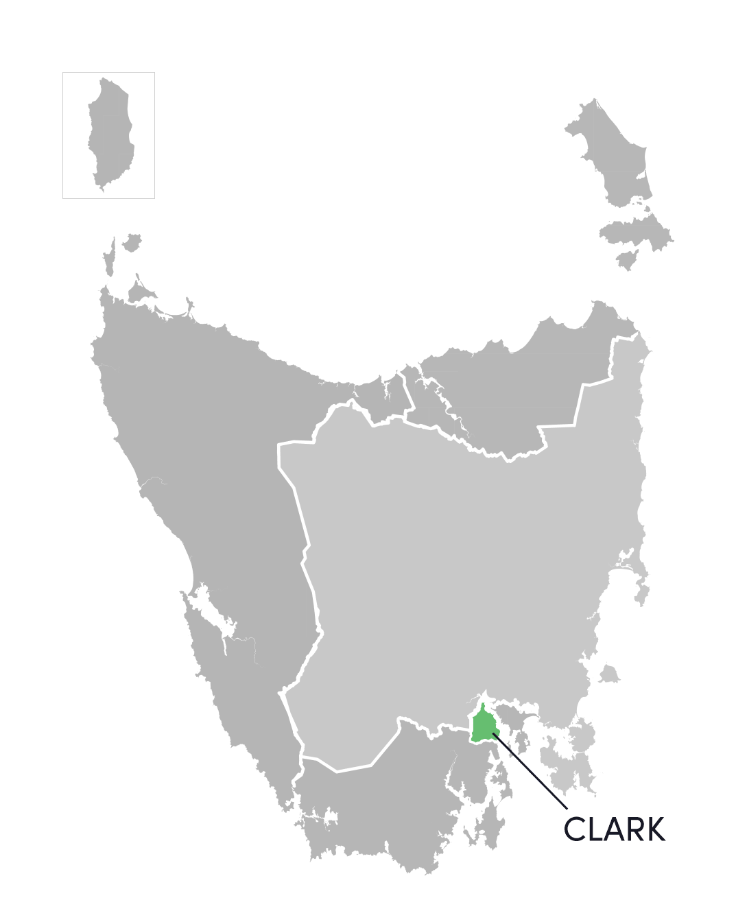 Clark division highlighted on illustrated map of Tasmania