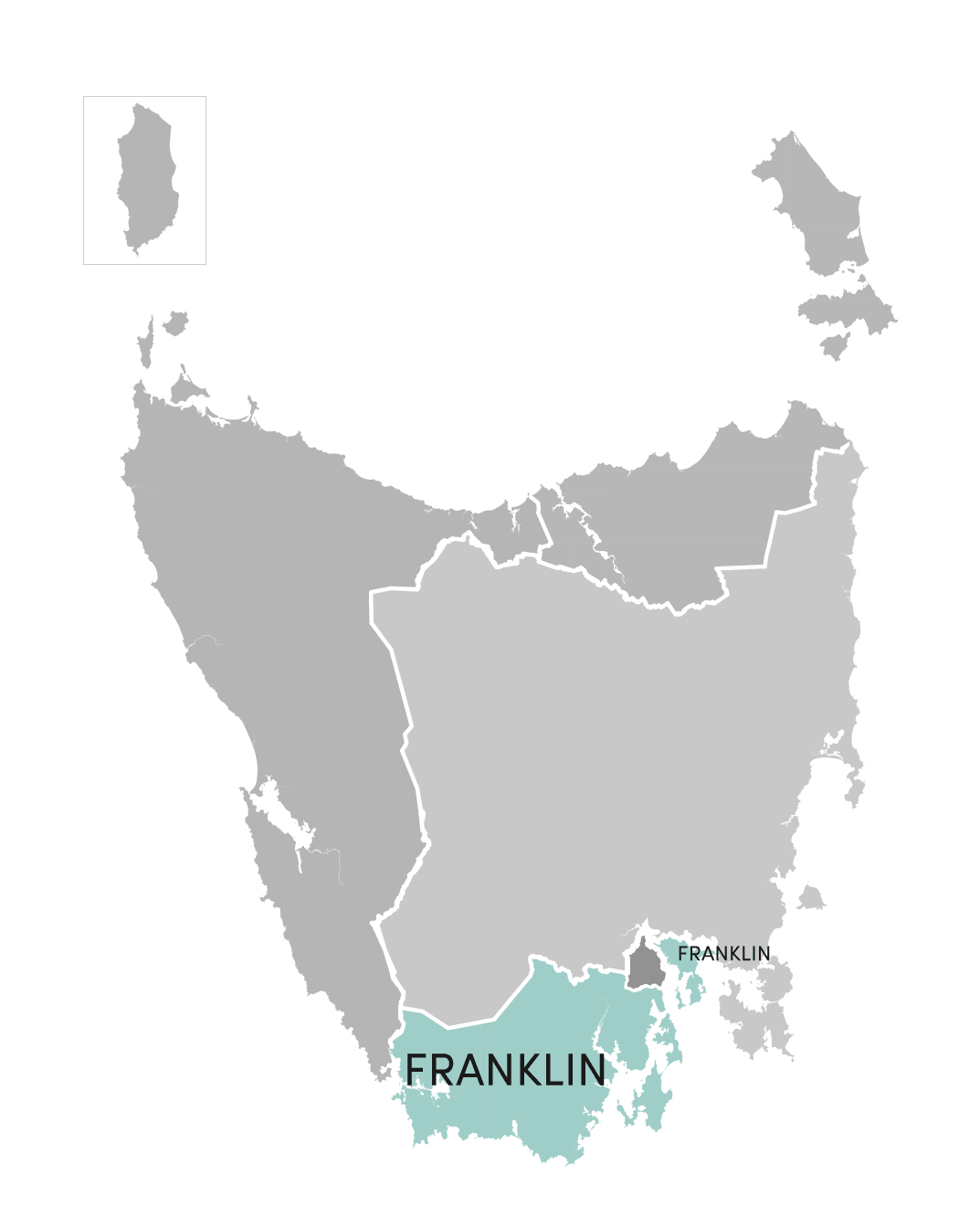 Franklin division highlighted on illustrated map of Tasmania