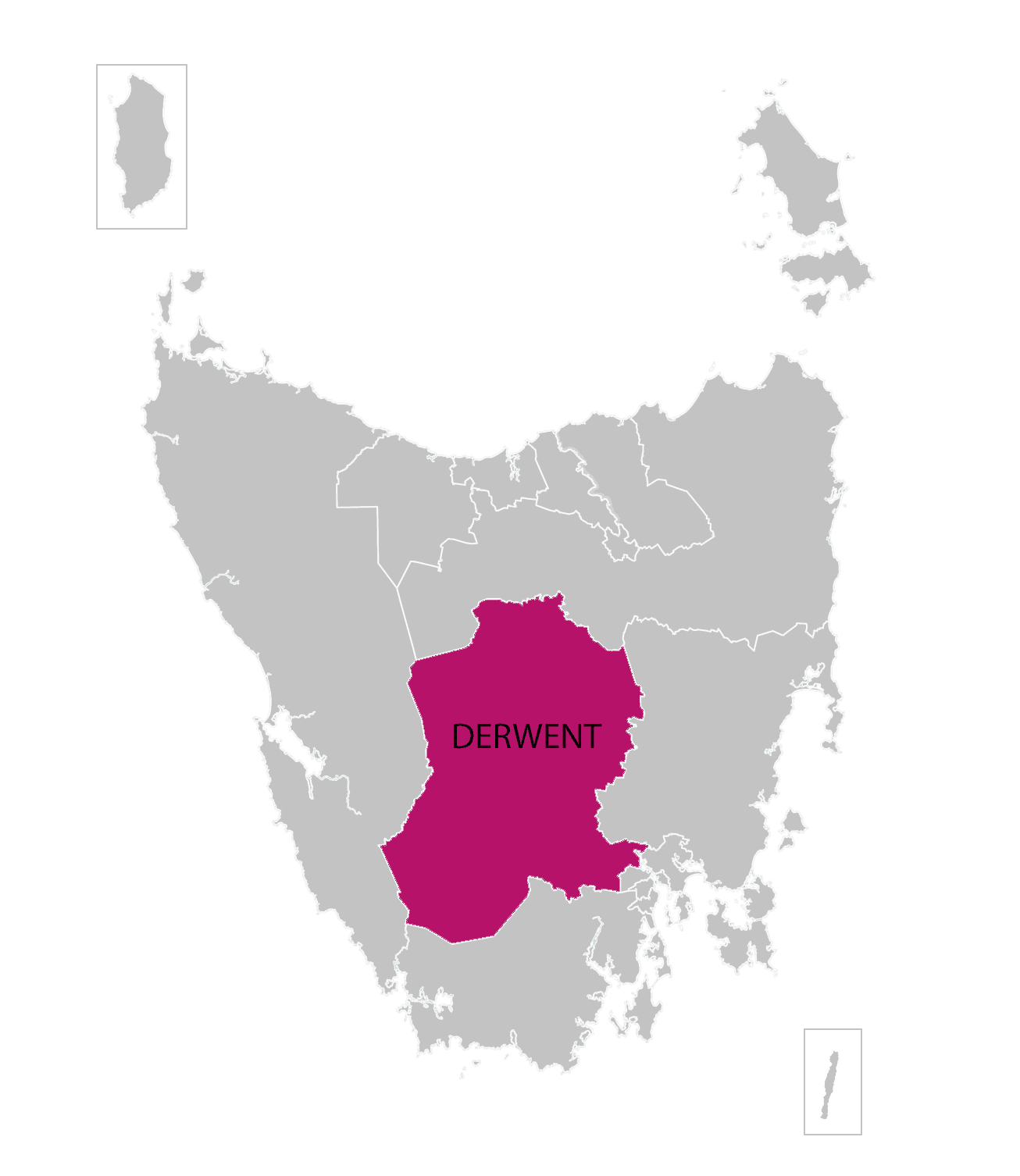 Derwent division highlighted on illustrated map of Tasmania