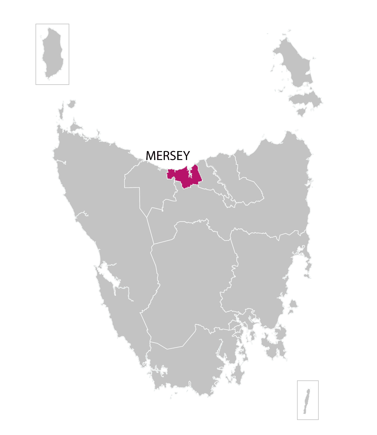 Mersey division highlighted on illustrated map of Tasmania