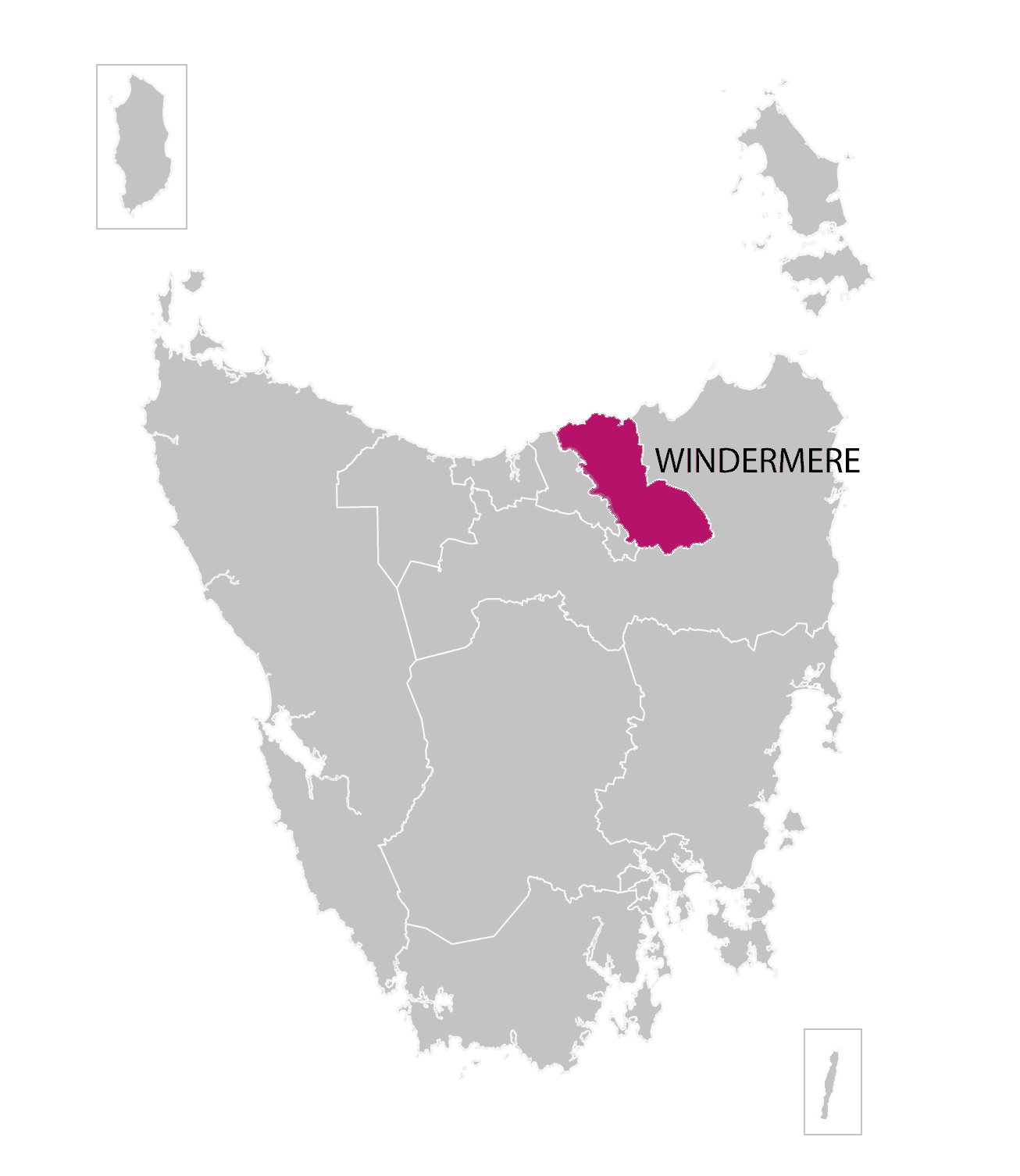 Windermere division highlighted on illustrated map of Tasmania