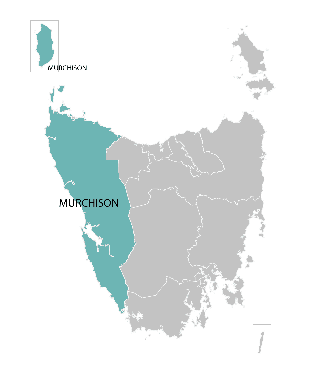 Murchison division highlighted on illustrated map of Tasmania