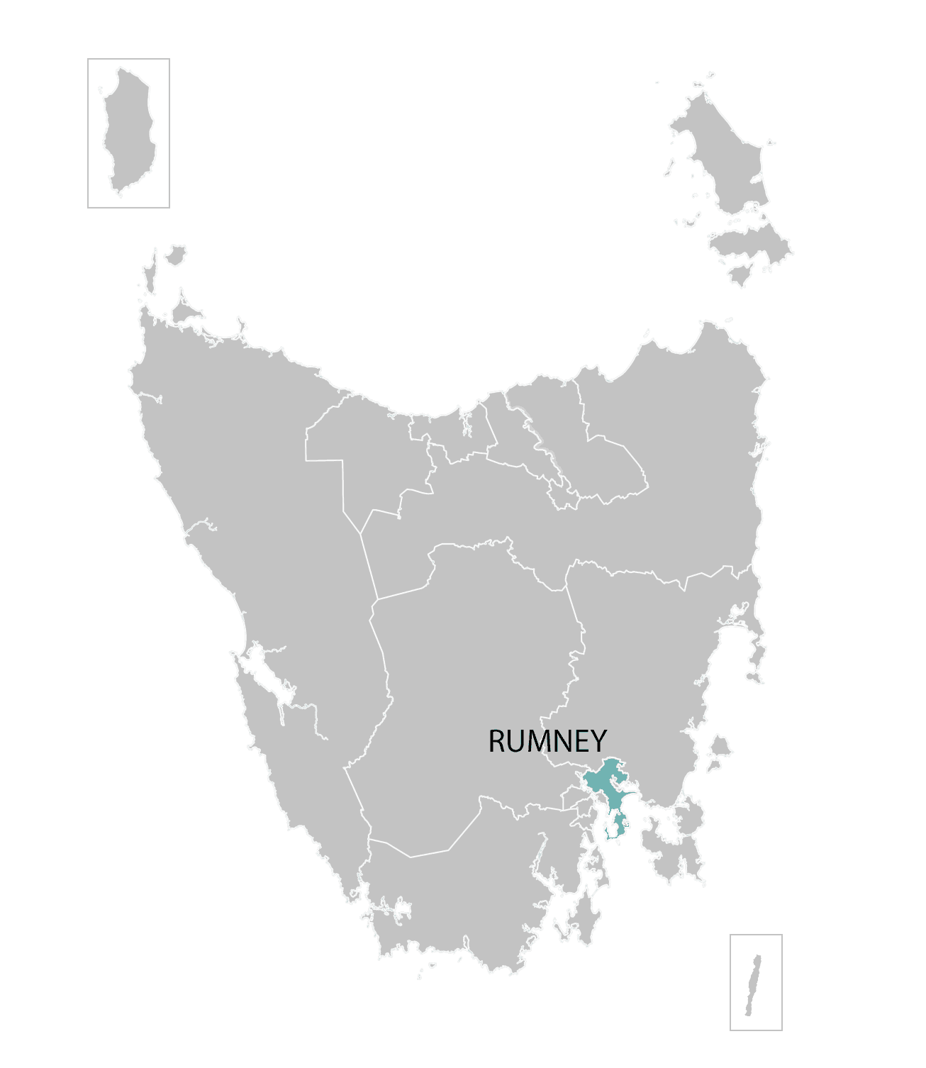 Rumney division highlighted on illustrated map of Tasmania