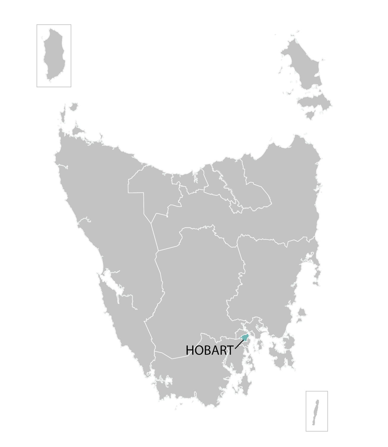 Hobart division highlighted on illustrated map of Tasmania