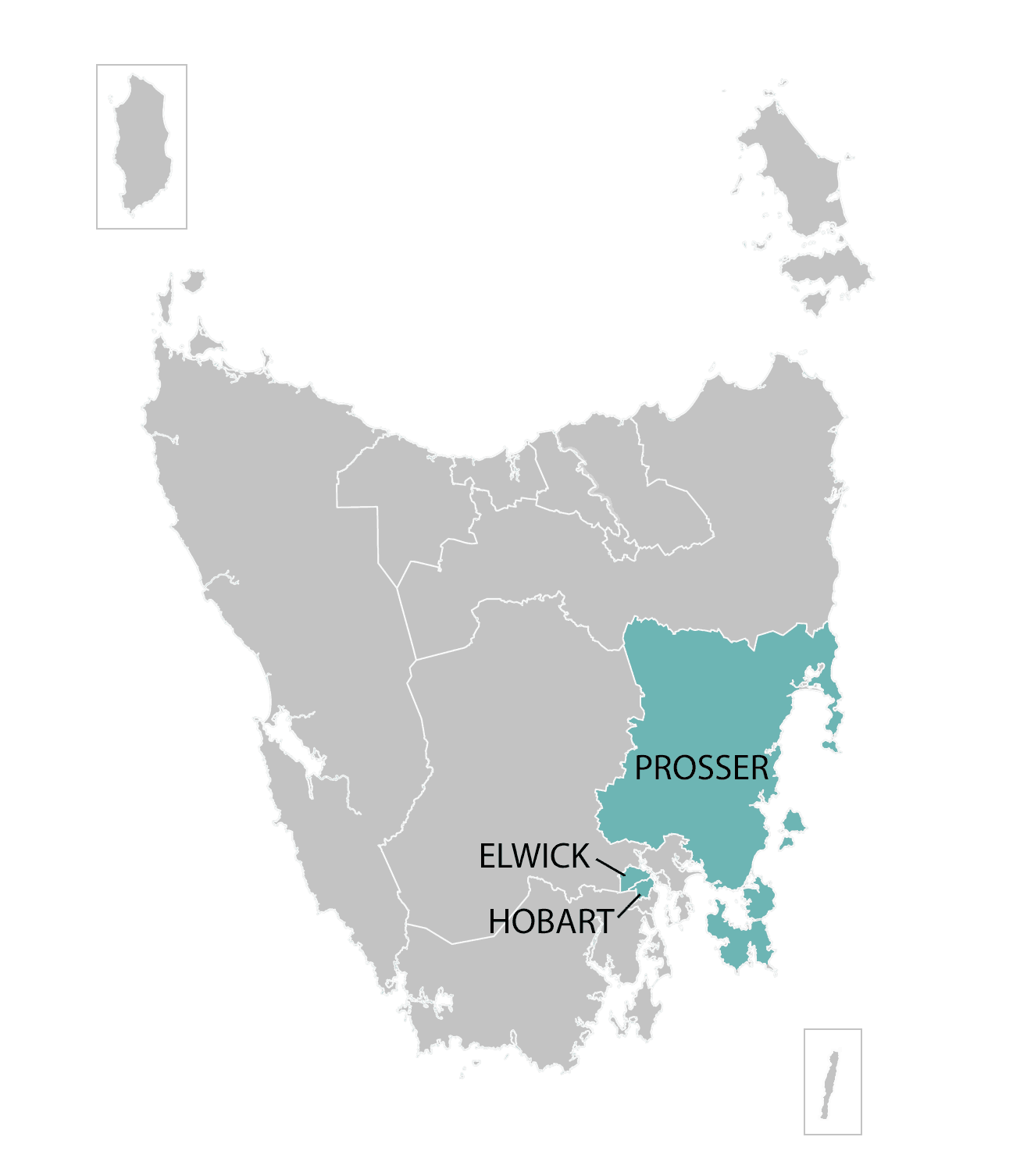 Graphic of Tasmanian divisions map with relevant divisions highlighted