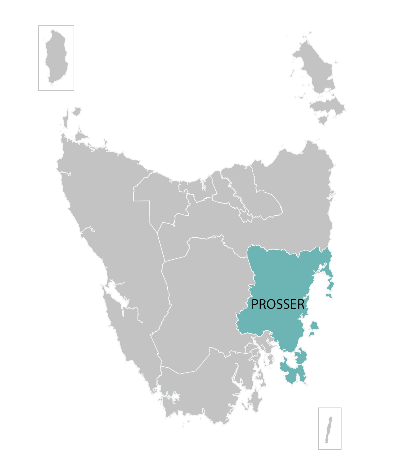 Prosser division highlighted on illustrated map of Tasmania