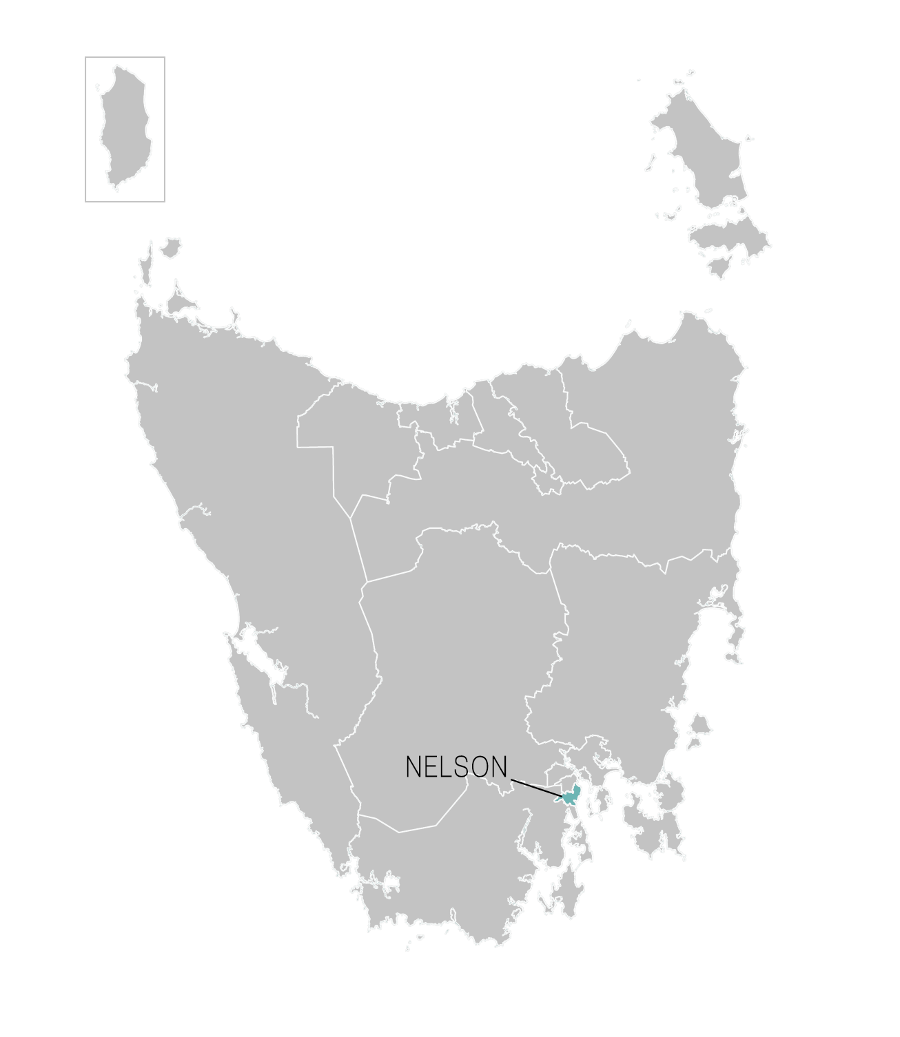 Nelson division highlighted on illustrated map of Tasmania