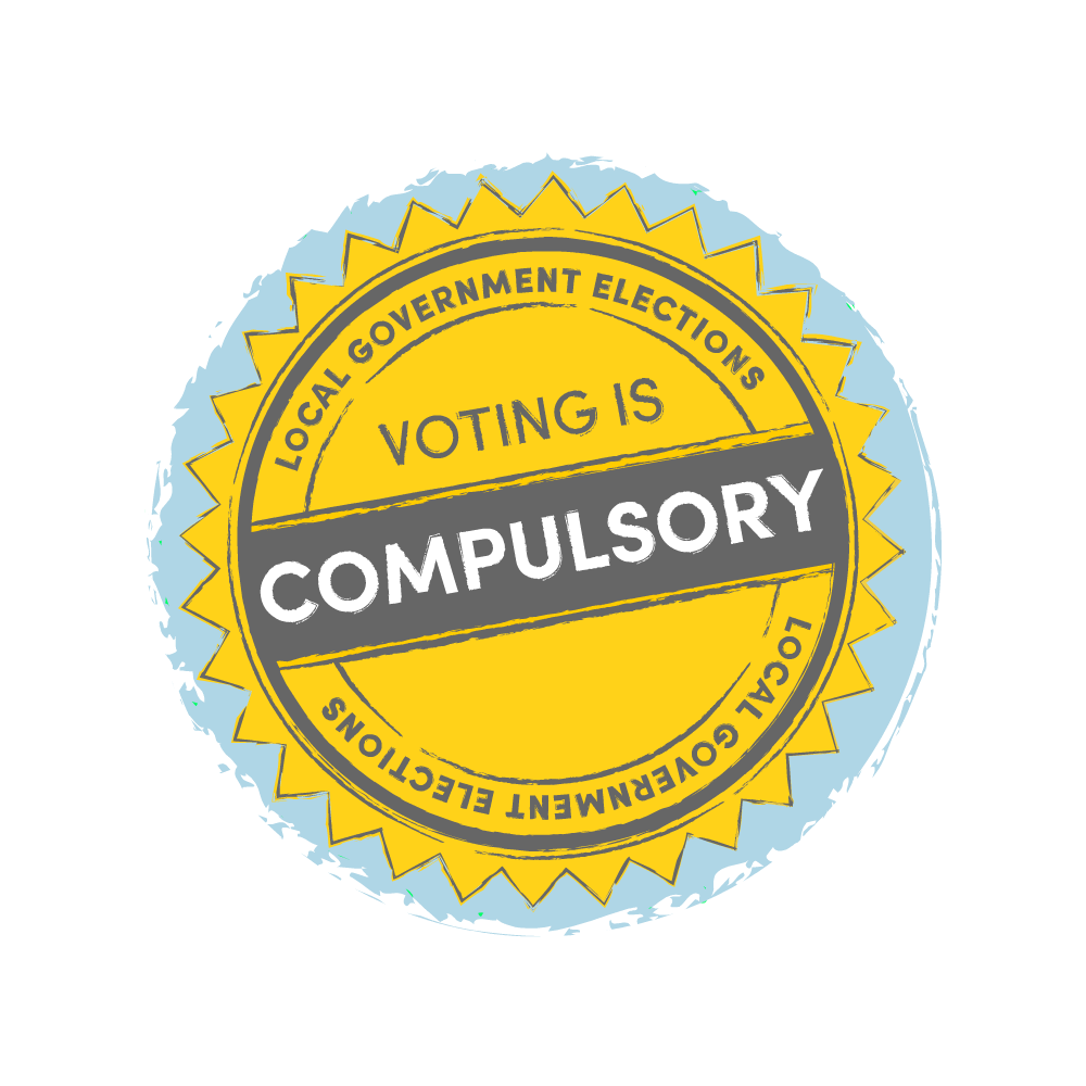 illustration of a stamp with saying voting is compulsory
