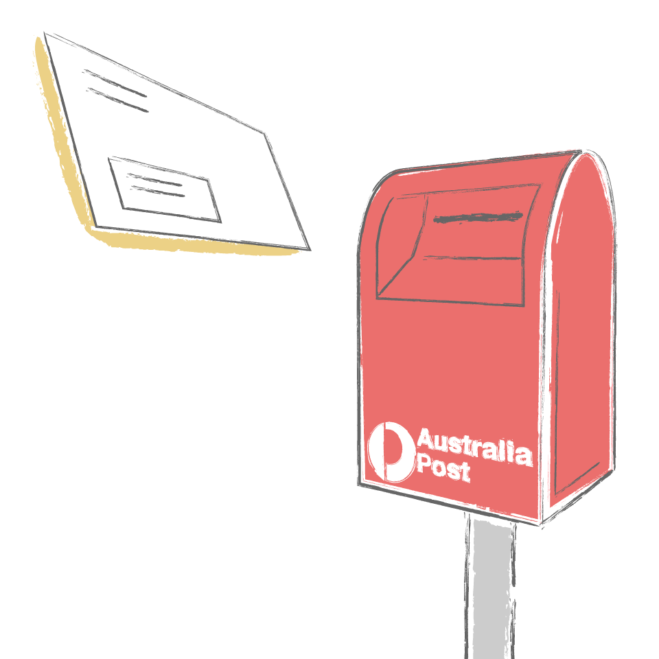 illustration of envelope next to a post box
