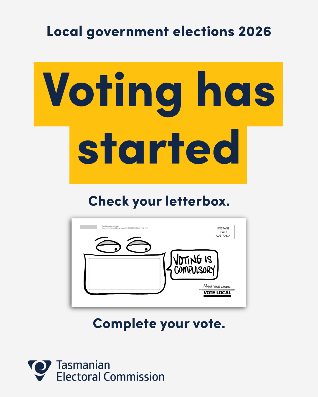 Local government election graphic advising that voting has started and postal ballot packs are being delivered.
