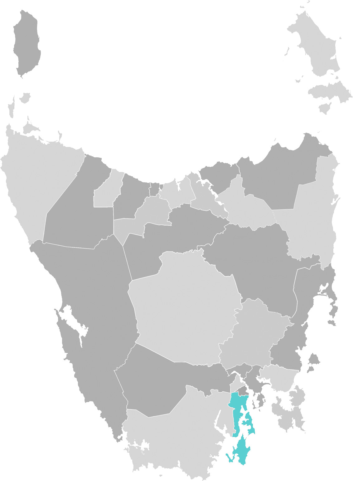 Map of Tasmania with Kingborough municipal area highlighted