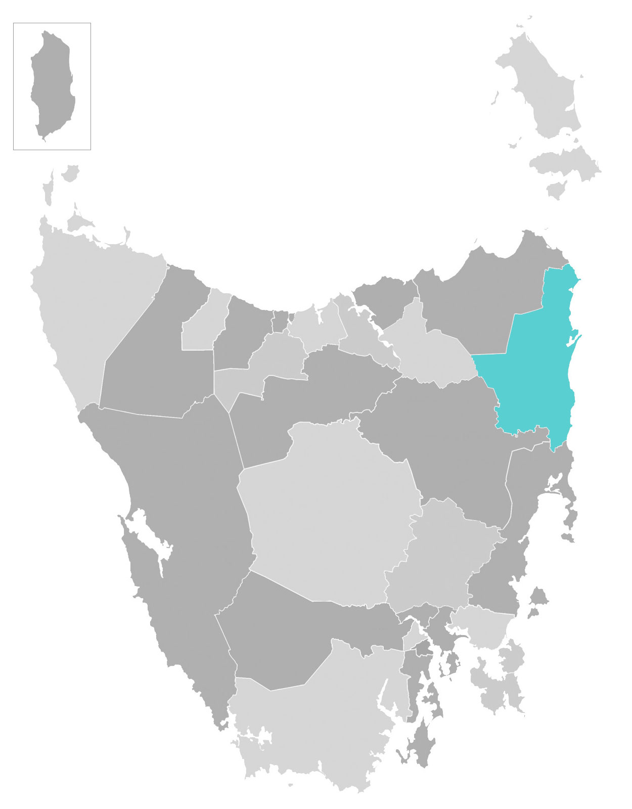 Map of Tasmania with Break O'Day municipal area highlighted