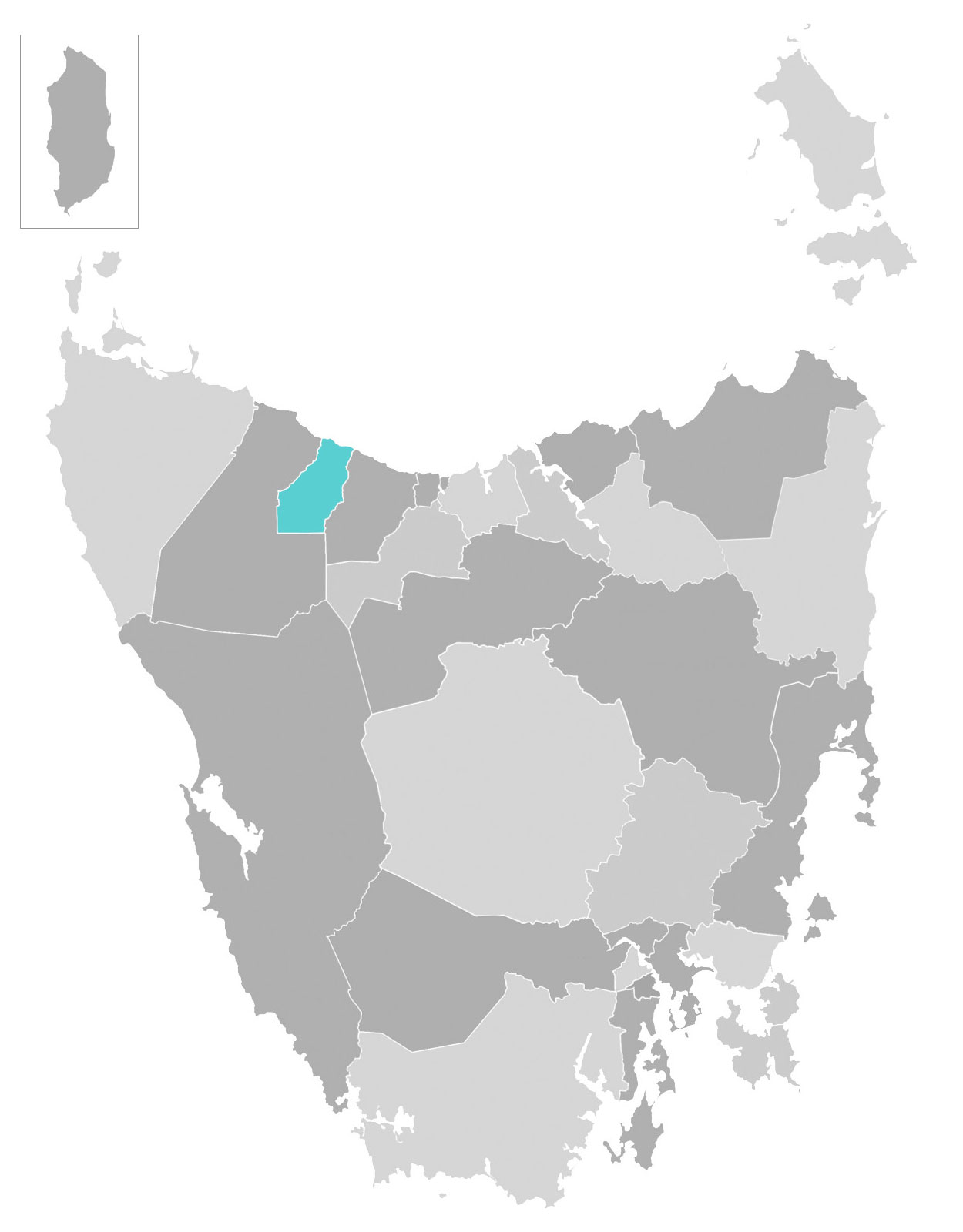 Map of Tasmania with Burnie City municipal area highlighted