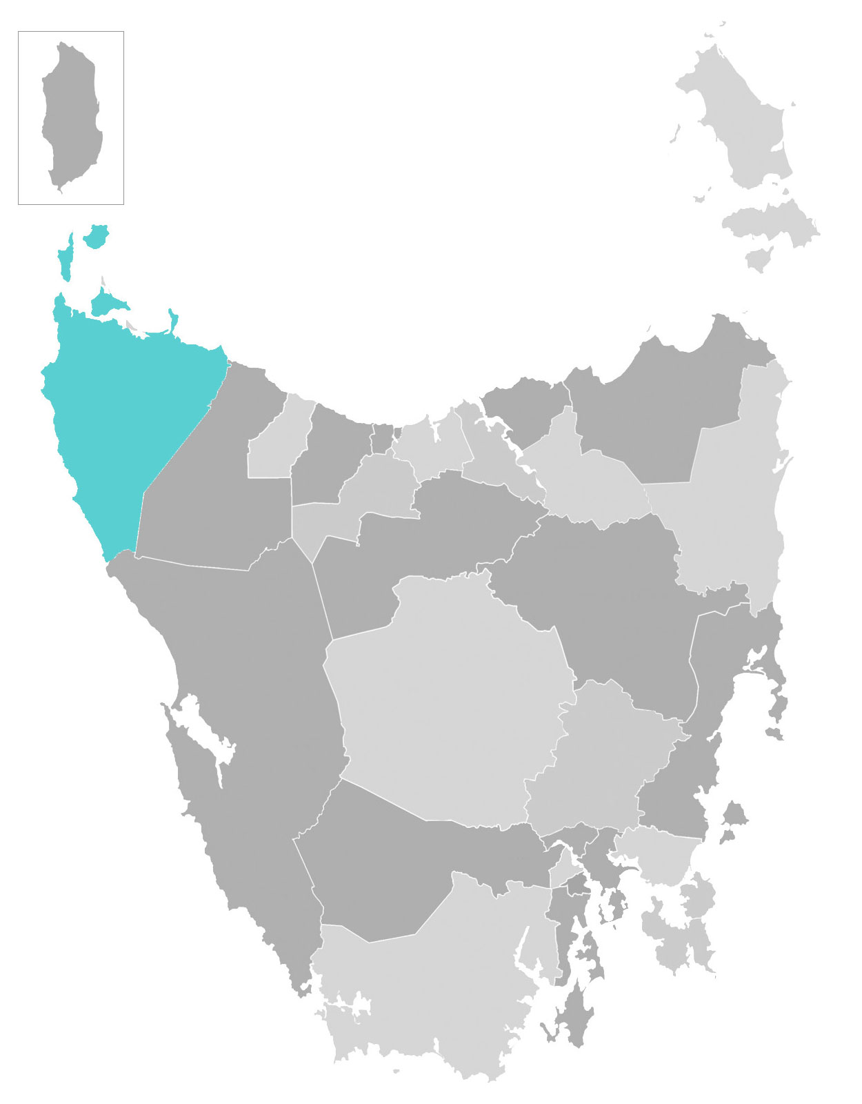 Map of Tasmania with Circular Head municipal area highlighted