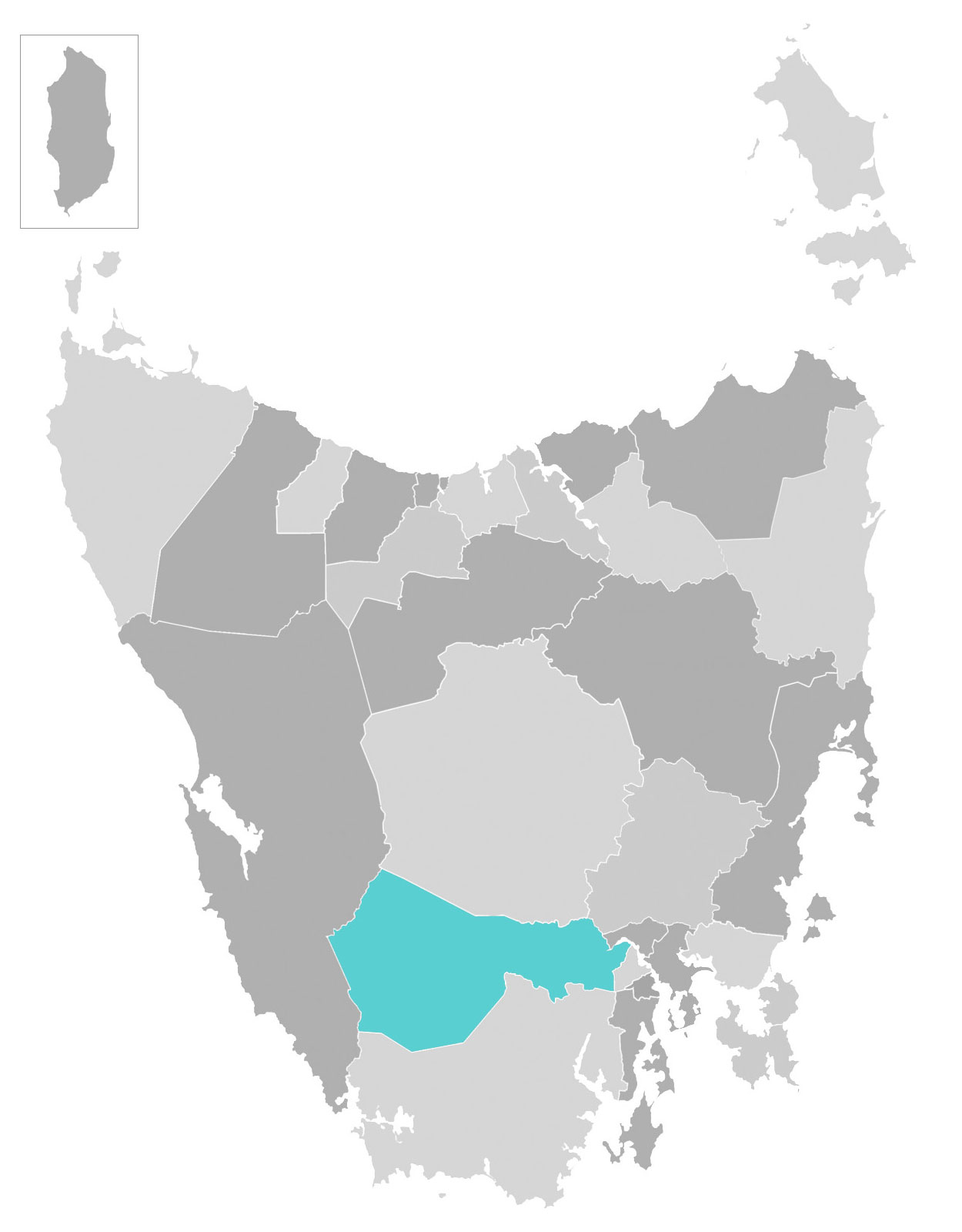Map of Tasmania with Derwent Valley municipal area highlighted