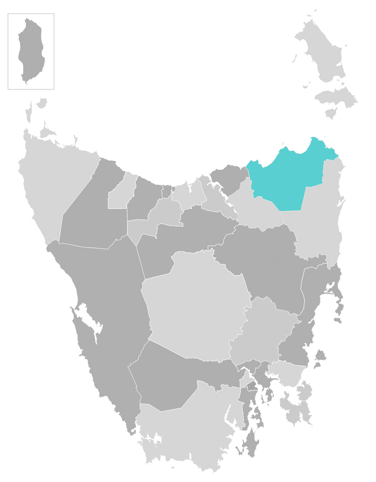 Map of Tasmania with Dorset municipal area highlighted