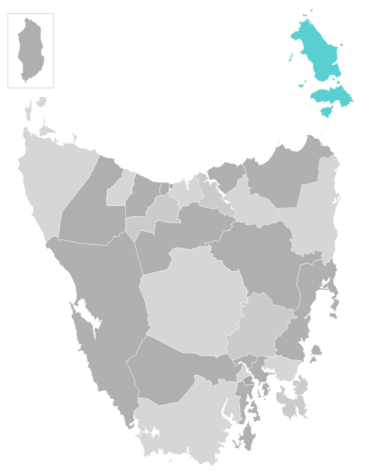 Map of Tasmania with Flinders municipal area highlighted