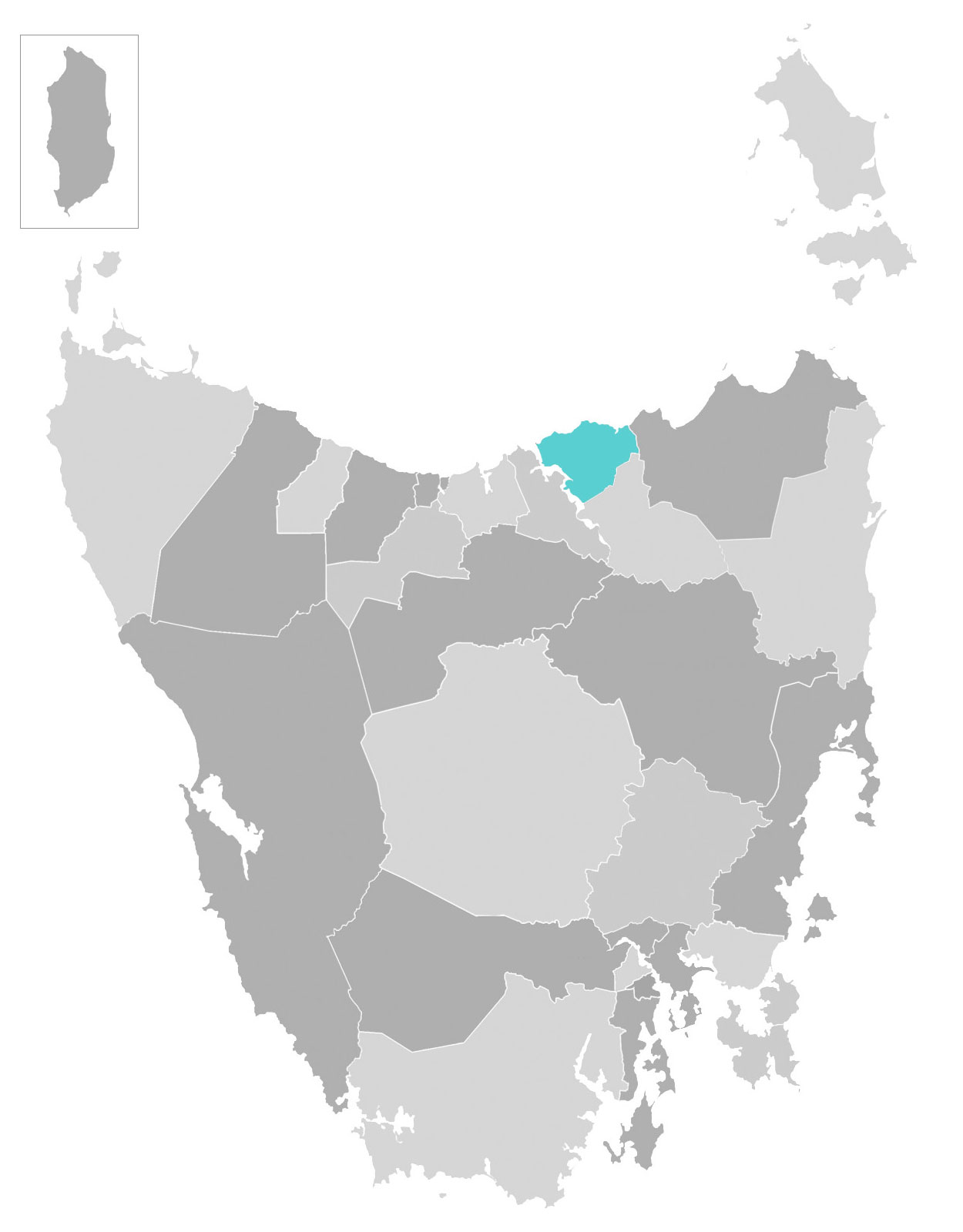 Map of Tasmania with George Town municipal area highlighted