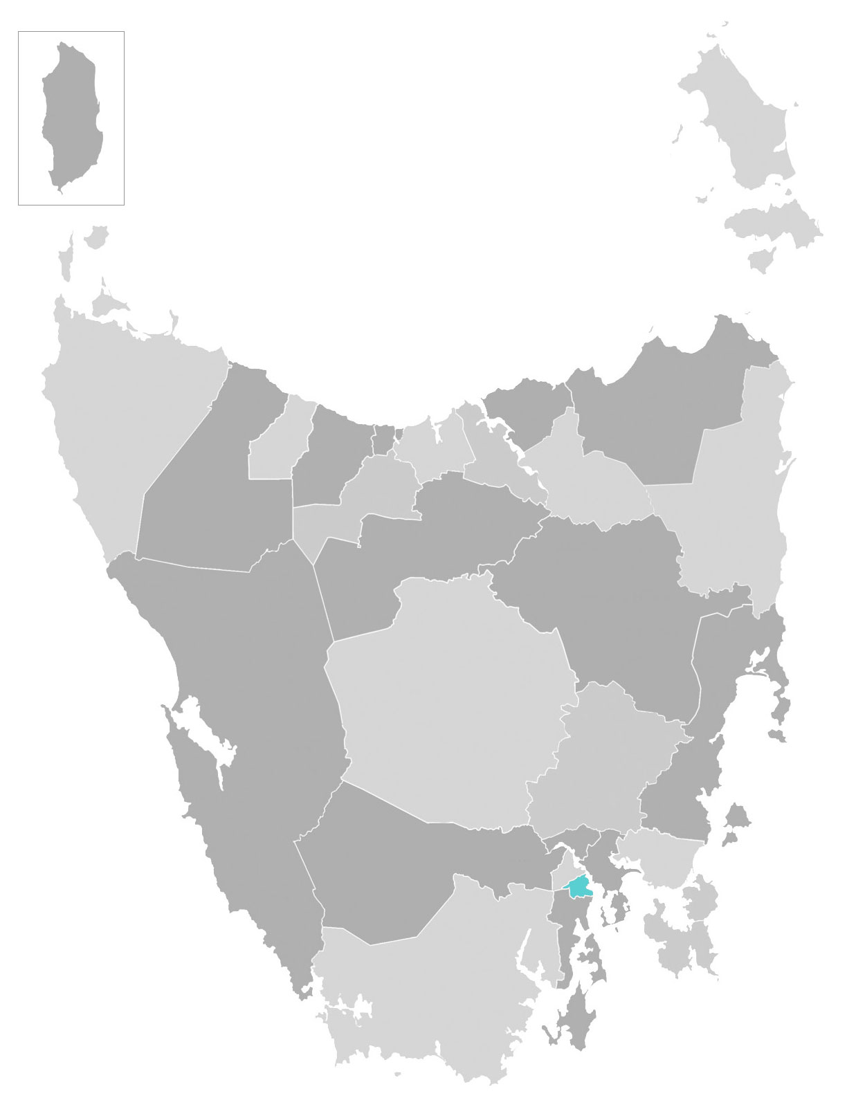 Map of Tasmania with Hobart City municipal area highlighted