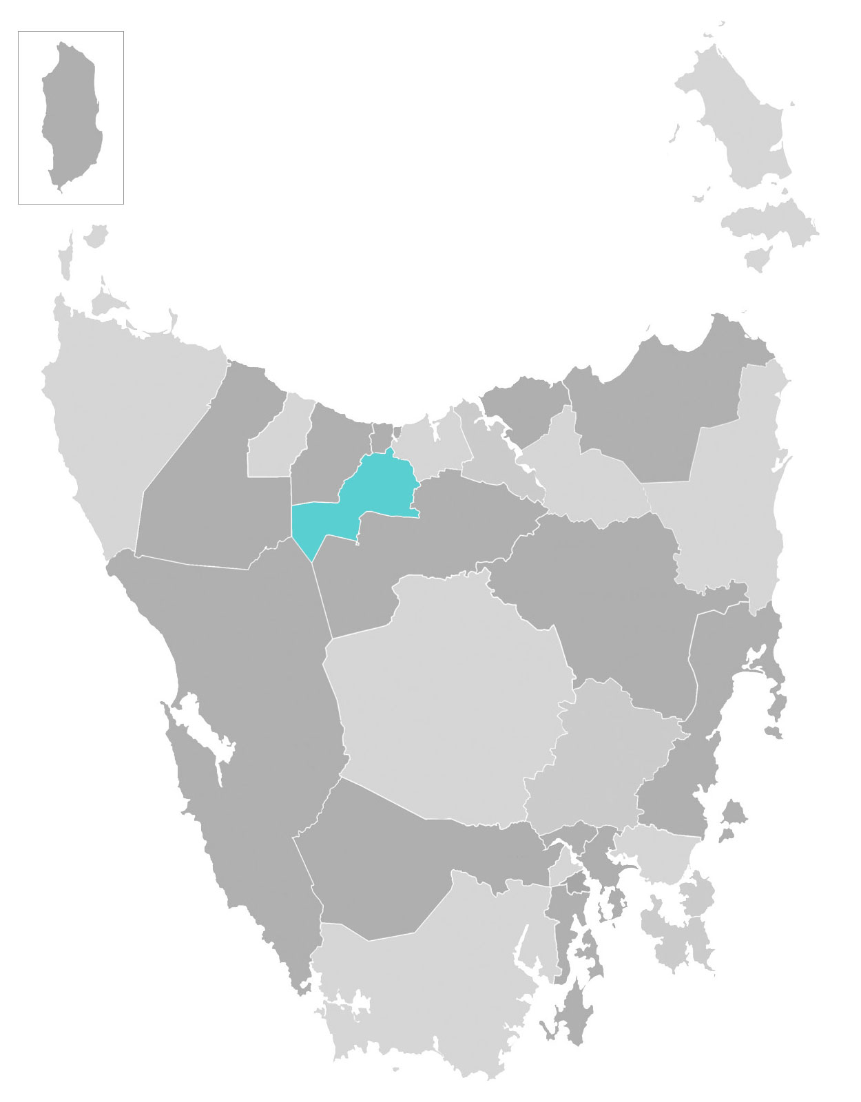 Map of Tasmania with Kentish municipal area highlighted