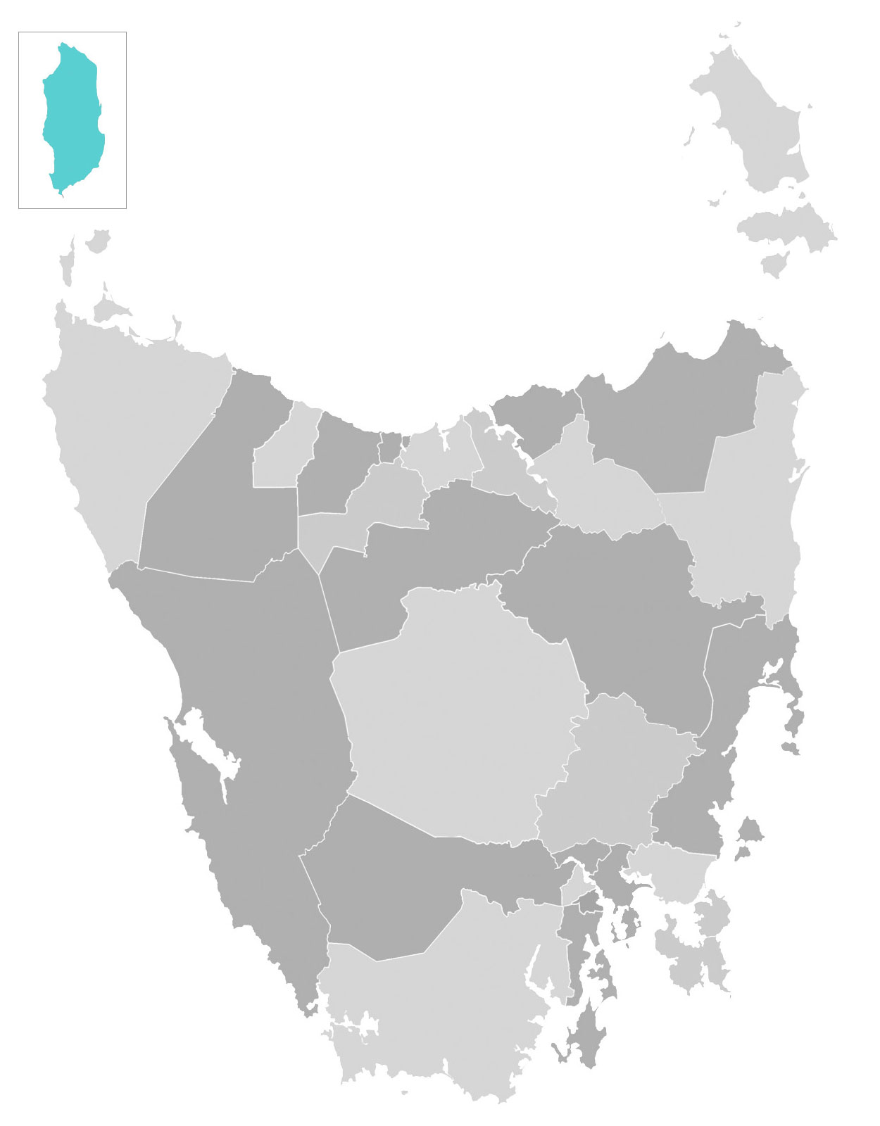 Map of Tasmania with King Island municipal area highlighted