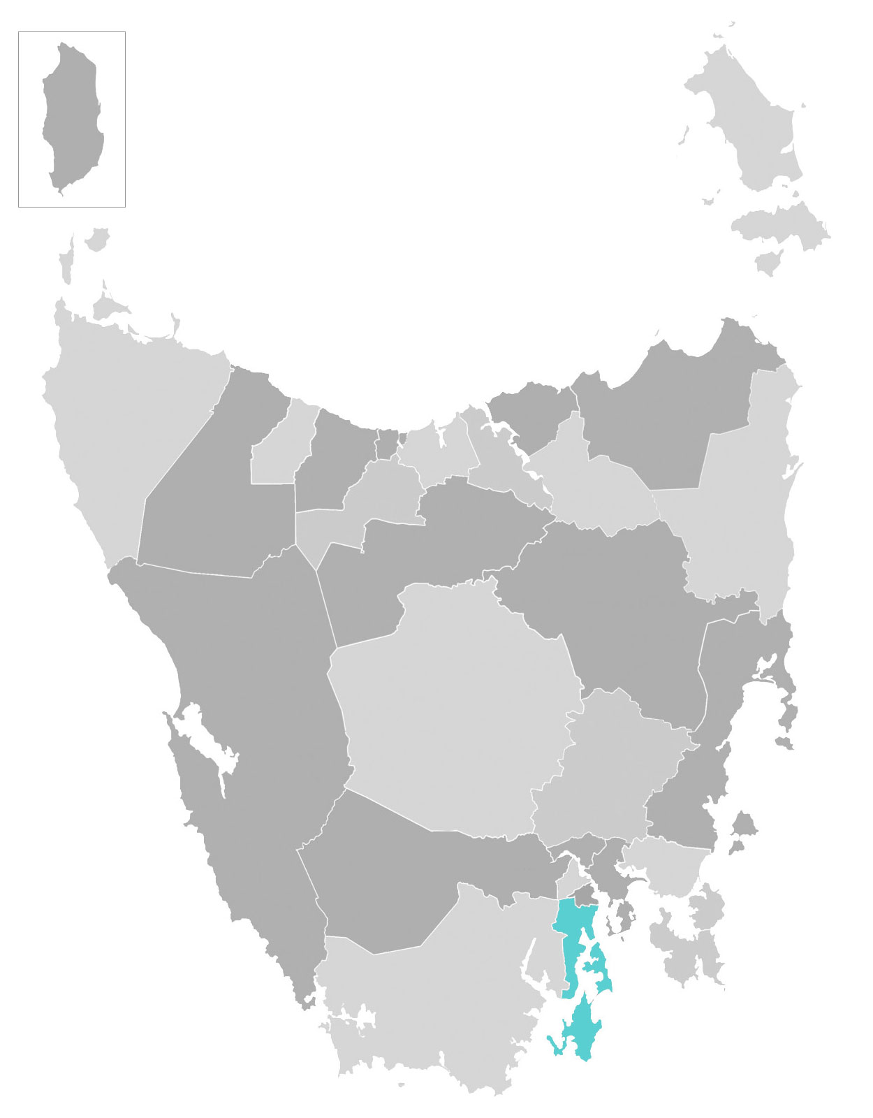 Map of Tasmania with Kingborough municipal area highlighted