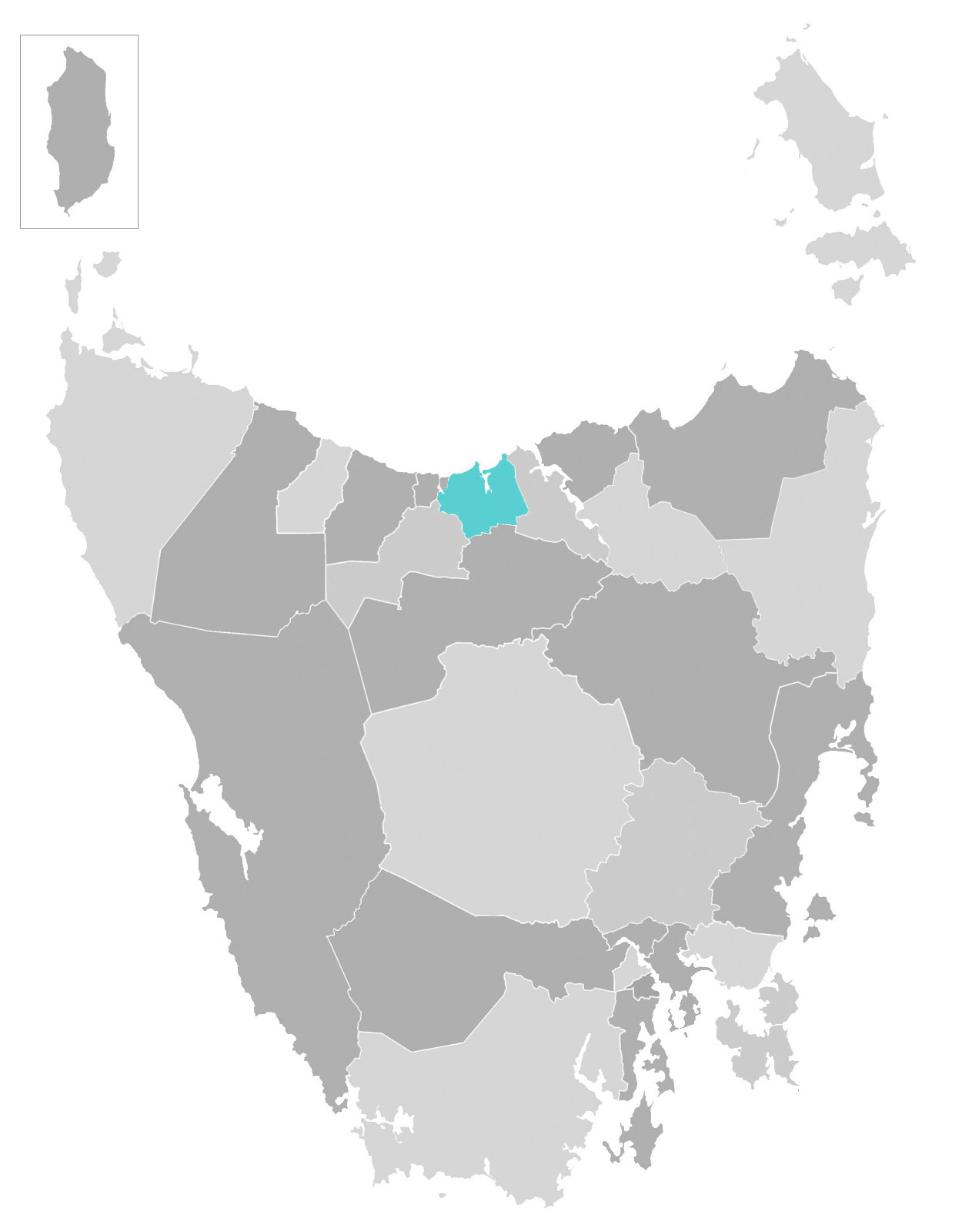 Map of Tasmania with Latrobe municipal area highlighted