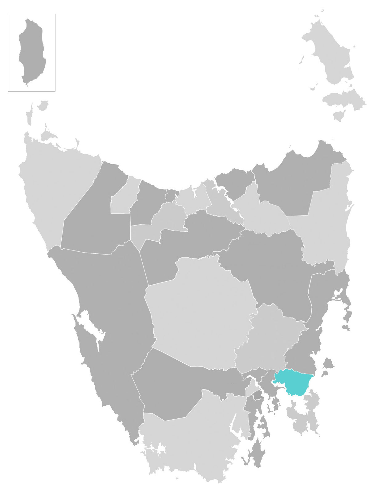 Map of Tasmania with Sorell municipal area highlighted