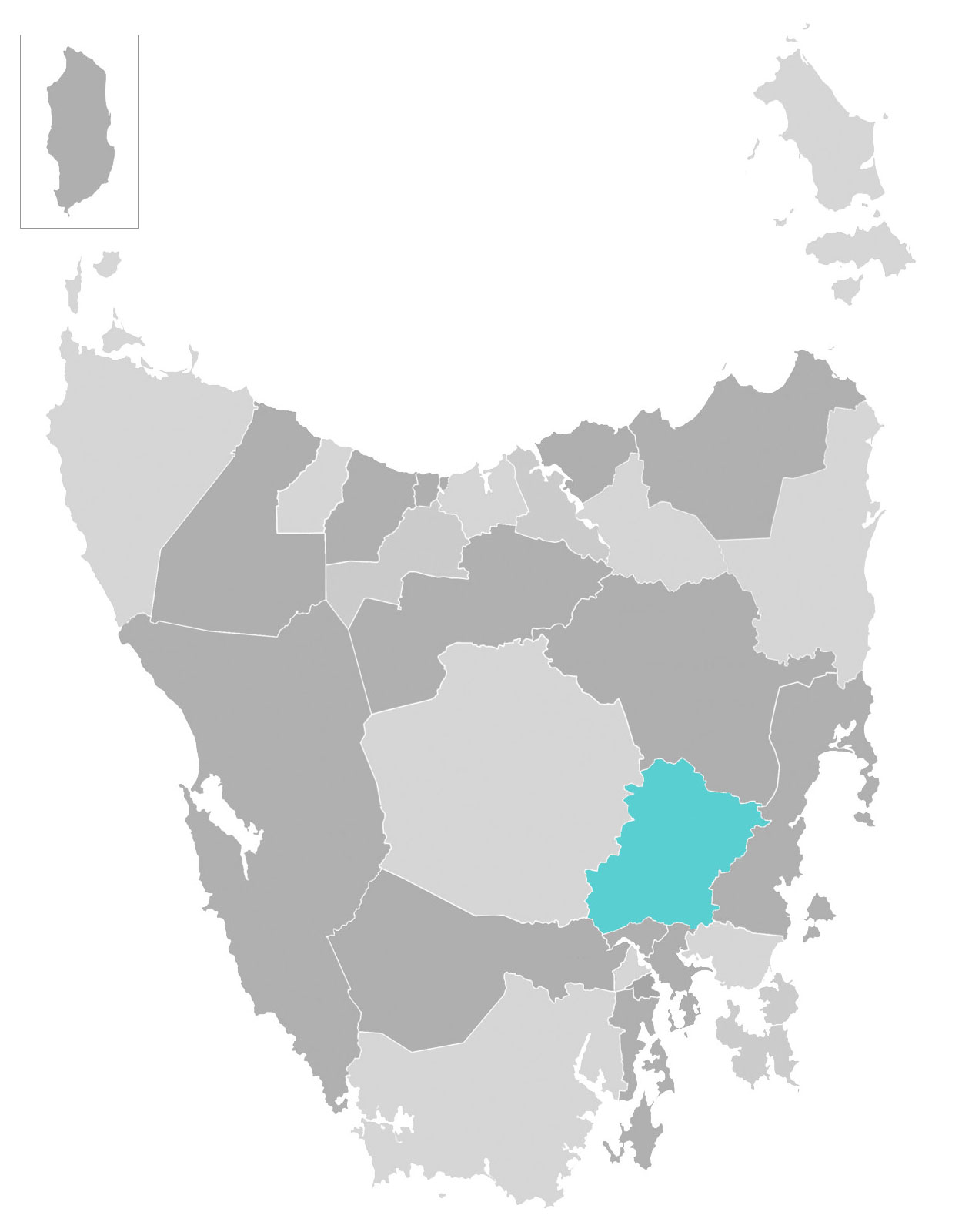 Map of Tasmania with Southern Midlands municipal area highlighted