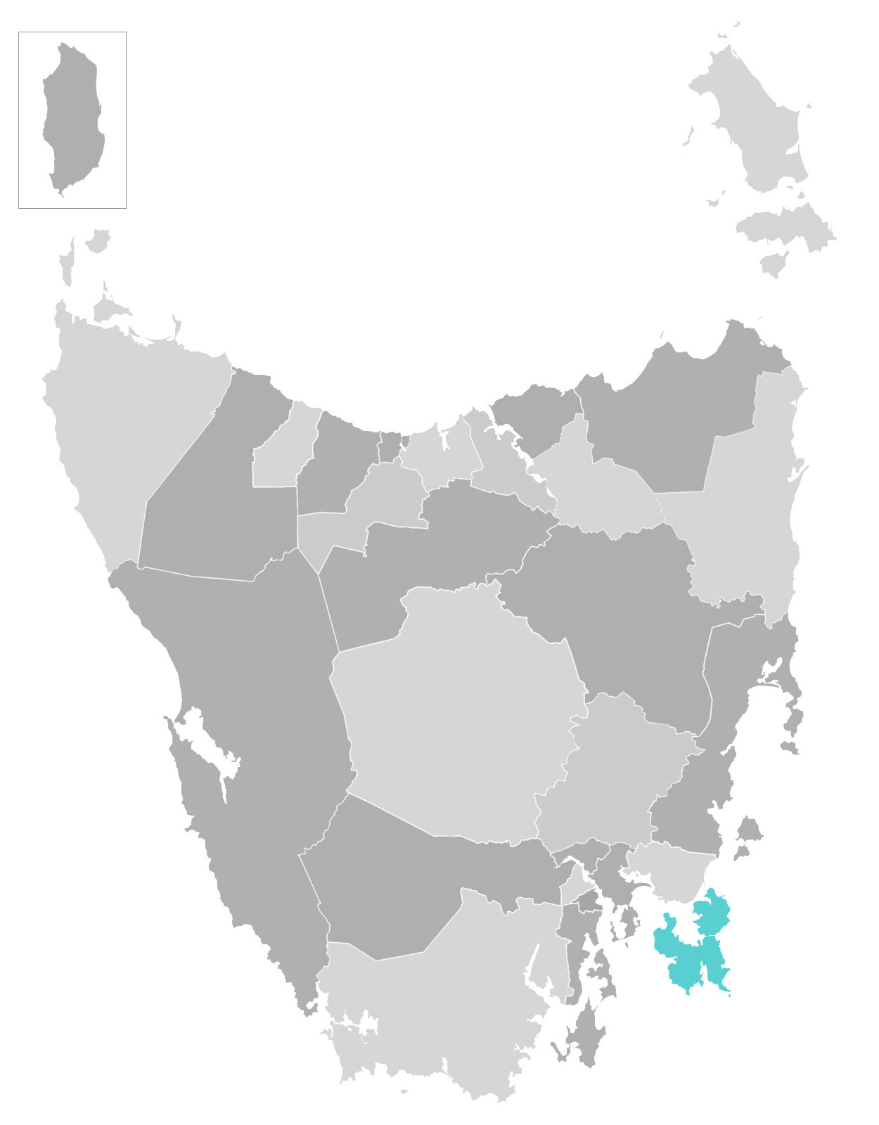 Map of Tasmania with Tasman municipal area highlighted